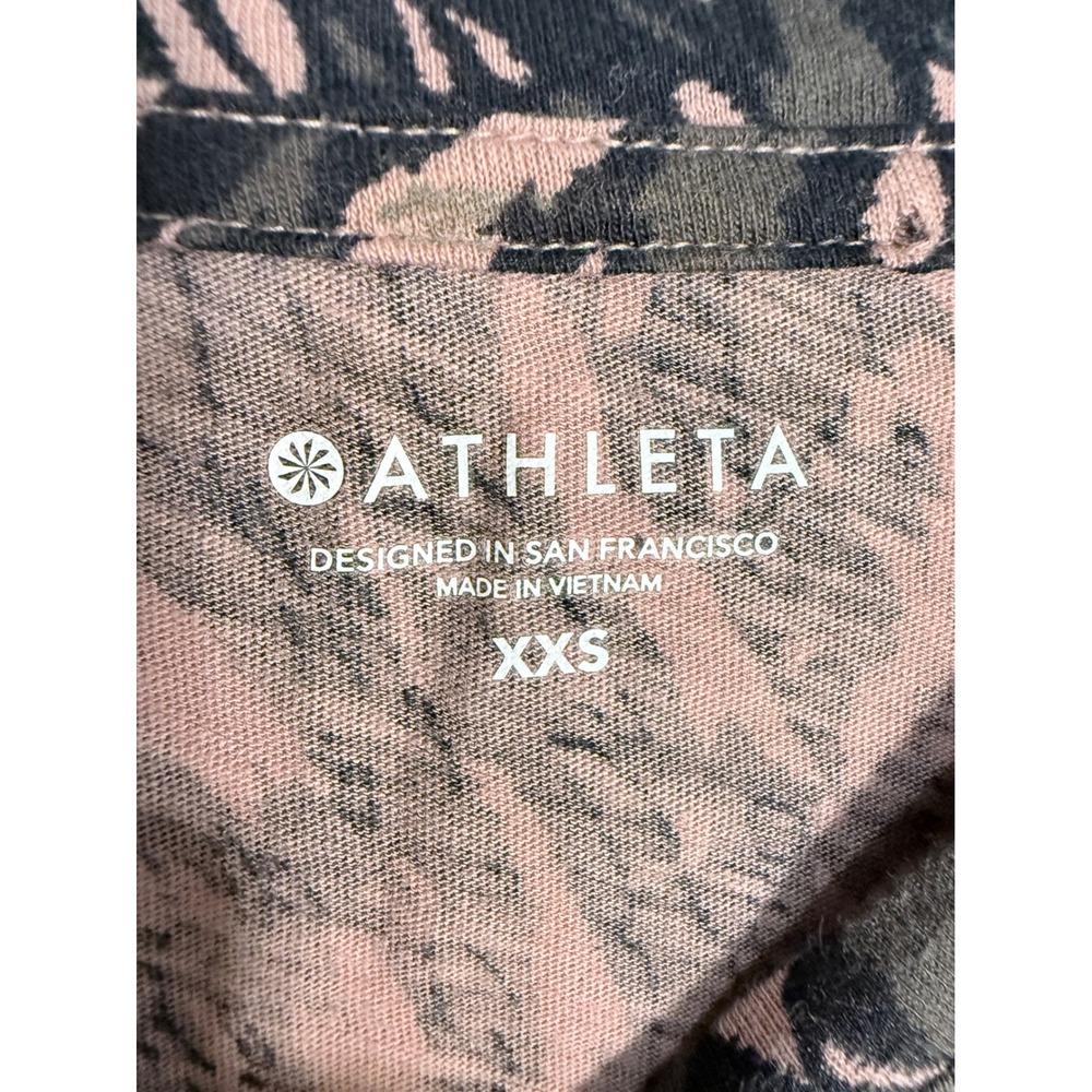 Athleta Pink Grey Abstract Zebra Print Cotton Crewneck T-Shirt XXS RN 54023 - Picture 3 of 7